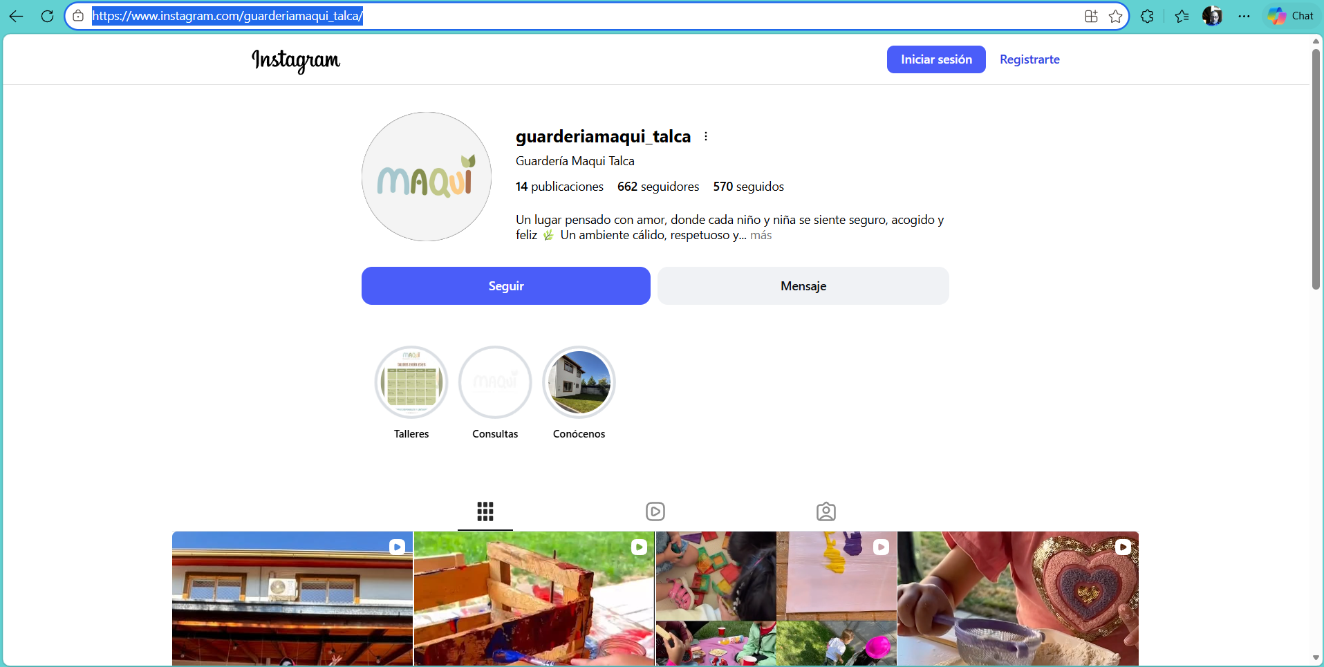 Captura del perfil de Instagram de Maqui Guardería